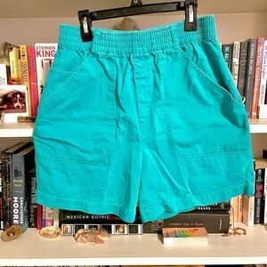 Eddie Bauer Vintage Teal Cotton Shorts High Rise Elastic Waist Outdoors Gorpcore